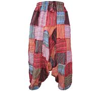 Gheri Men's Multicolored Patchwork Elastic Waist Harem Genie Pants Trousers Overlock Patch Small/Medium