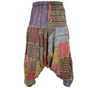 Gheri Men's Multicolored Patchwork Elastic Waist Harem Genie Pants Trousers Stitch Patch Small/Medium