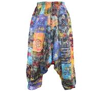 Gheri Men's Multicolored Patchwork Elastic Waist Harem Genie Pants Trousers Tie Dye Patch Large/X-Large