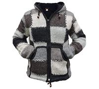 Gheri Mens Neutral Plain Patchwork Hippie Fleece Lined Wool Jacket X-Large