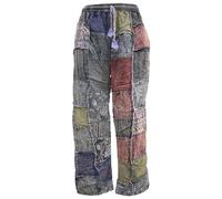 Gheri Mens Patchwork Fleece Lined Winter Boho Print Cotton Trousers Black Tone Large