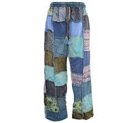 Gheri Mens Patchwork Fleece Lined Winter Boho Print Cotton Trousers Petrol Tone Small