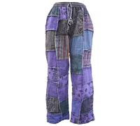 Gheri Mens Patchwork Fleece Lined Winter Boho Print Cotton Trousers Purple Tone Small