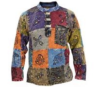 Gheri Men's Patchwork Hippie Grandad Printed Symbols Casual Shirt Stonewashed X-Large
