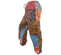 Gheri Men's Patchwork Mushroom Print Cotton Casual Loose Fit Harem Wide Leg Hippy Pants, Medium