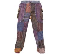 Gheri Men's Patchwork Peace Elastic Waist Hippie Gypsy Trousers Large Multicoloured