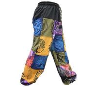 Gheri Mens Patchwork Tie Dye Peace Cotton Genie Parachute Yoga Pants S/M Multicoloured