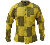 Gheri Men's Pin Striped Cotton Grandad Button Down Summer Shirts Yellow Black XX-Large