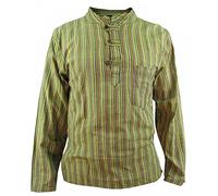 Gheri Men's Striped Cotton Light Grandad Shirt Kurtas Army Green Medium