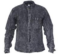 Gheri Men's Thick Stonewashed Button Down Dusky Casual Shirt Tops Black Small