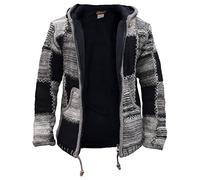 Gheri Mens Woolen Fleece Lined Patchwork Double Knit Boho Jacket Small