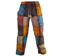 Gheri Paisley Patch Cotton Hemp Printed Casual Funky Striaght Trousers 5X-Large Multicoloured