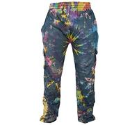 Gheri Tie Dye Cargo Lightweight Drawstring Hem Cotton Pants Black Rainbow X-Large