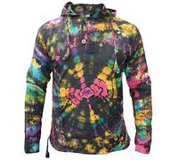 Gheri Tie Dye Cotton Light Summer Hippie Psychedelic Bohemian Grandad Hoodie Black Rainbow Small