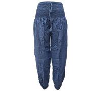 Gheri Womens Pull On Cuffed Taper High Waist Plain Boho Hareem Trousers Navy