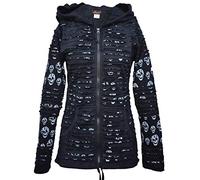 Gheri Women's Skull Printed Slashed Razor Cut Emo Gothic Ribs Hoodie Jacket Black UK 8