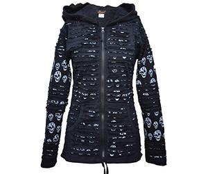 Gheri Women's Skull Printed Slashed Razor Cut Emo Gothic Ribs Hoodie Jacket Black UK 8