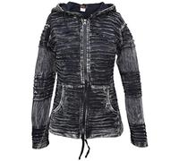 Gheri Women's Stonewashed Cotton Ribs Gothic Emo Funky Razor Cut Slashed Pointed Pixie Hood Jacket Hoodie Black UK 14