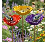 ghfdaz Metal Flower Garden Stake, Bee Bath For Garden, Birdbaths & Supports, Poppy Bird Bath & Rustproof Feeder,Style3