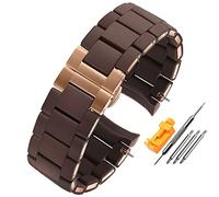 GHFHSG Rubber Watchband Silicone Wristband Bracelet Rose Gold Buckle For Armani AR5905 AR5906 AR5919 AR5920 20 23mm Watch Band Strap (Color : Brown Rose Gold, Size : 20mm)