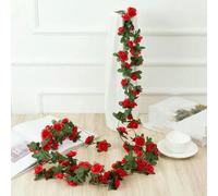 GHFNJYH 1pc 2M 45 Head Flower Garland Fake Rose Vine Artificial Flower Hanging Rose Ivy Home Office Wedding Party Garden Craft Art Décor-red