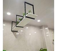 GHFXSCV 1 Tier Hanging Ceiling Shelf - Wrought Iron Wine Rack & Solid Wood Plant Stand - Floating Display Storage for Bar/Kitchen - Easy Install (B 120 * 30 * 50cm)