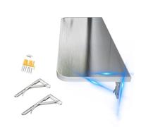 GHFXSCV Foldable Wall-Mounted Table for Kitchen & Office - Space-Saving 304 Stainless Steel Workbench with Smooth Rounded Corners (20"x16"/50x40cm) - Perfect for Small Spaces