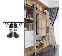 GHFXSCV Retractable Rolling Library Ladder Hardware Kit - Sliding Door Ladder Rail Kit, Floor Rollers With Brake, The Ladder Can Stand Upright, Carbon Steel Material, Easy To Install (Size