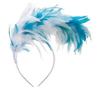 GHGMAO 1920s Feather Fascinator Headband for Women Kentucky Derby Headpiece Fascinator Hats for Cocktail Wedding Tea Party, Lake Blue, White, One Size