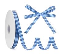 GHGMAO Blue and White Gingham Ribbon, 3/8" x 50 Yd Roll Picnic Craft Blue Buffalo Ribbon 100% Polyester for Sewing, DIY Craft, Gift Wrapping, Festive Party Decorations