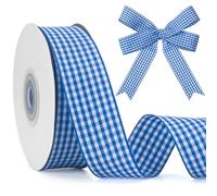 GHGMAO Blue and White Gingham Ribbon,Taffeta Plaid Ribbon 1 Inch x 25 Yards, Blue Checkered Ribbons for Gift Wrapping, Picnic, DIY Crafts, Wreath, Wedding, Home Decor