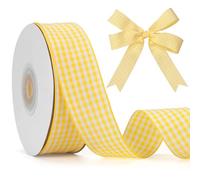 GHGMAO Gingham Check Ribbon, Yellow and White Taffeta Plaid 1 Inch x 25 Yards, Yellow Check Wide Ribbon for Gift Wrapping, Picnic, DIY Crafts, Wreath, Wedding, Home Decor