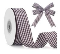 GHGMAO Gingham Ribbon Checkered Ribbon, Brown and White Taffeta Plaid Ribbon 1 Inch x 25 Yards, Brown Check Wide Ribbons for Gift Wrapping, Picnic, DIY Crafts, Wreath, Wedding, Home Decor