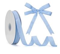 GHGMAO Light Blue and White Gingham Ribbon, 5/8" x 50 Yd Roll Picnic Craft Blue Buffalo Ribbon 100% Polyester for Sewing, DIY Craft, Gift Wrapping, Festive Party Decorations