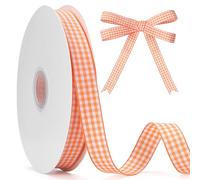 GHGMAO Orange and White Gingham Ribbon, 5/8" x 50 Yd Roll Picnic Craft Orange Buffalo Ribbon 100% Polyester for Sewing, DIY Craft, Gift Wrapping, Festive Party Decorations