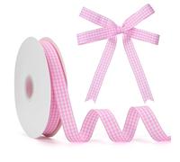 GHGMAO Pink and White Gingham Ribbon, 5/8" x 50 Yd Roll Picnic Craft Pink Buffalo Plaid Ribbon 100% Polyester for Sewing, DIY Craft, Gift Wrapping, Festive Party Decorations