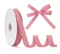 GHGMAO Red and White Gingham Ribbon, 5/8" x 50 Yd Roll Picnic Craft Red Buffalo Ribbon 100% Polyester for Sewing, DIY Craft, Gift Wrapping, Festive Party Decorations