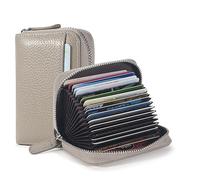 GHGMAO Credit Card Holder for Women Small Credit Card Wallets RFID Blocking Genuine Leather Wallets Ladies Card Case Female Multi Card Organizer Zipper Purse with 20 Card Slots, Grey, Rfid Card Holder