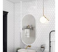 GHHDPDMJ Large Oval Mirror for Ceiling Hanging, White Metal Frame Wall Decor Mirrors, Bathroom Vanity Mirror with Double Boom, Modern Hanging Rod Mirror Clear and Practical (Size : 40cmx70cm)
