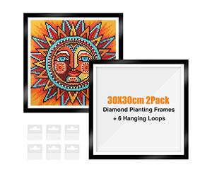GHHKUD 2 Pack Magnetic Diamond Painting Frame Self Adhesive for Canvas 30x30cm with Hooks for Wall, Window, Door (Black)