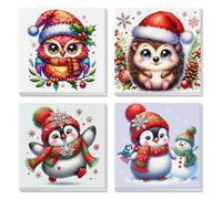 GHHKUD 4 Pack Christmas Paint by Numbers Kits for Adults Beginners Kids, Painting by Numbers Canvas Kit for Children, Cartoon Animal Colourful Paint by Numbers with Wooden Framed Canvas, 8x8inch