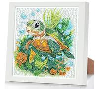 GHHKUD Animal Diamond Art Kits for Kids with Frame, Turtle 5D Diamond Painting Kit for Kids Adults, Crystal Small Diamonds Gem Art Crafts Kits Gifts for Girls Boys Children Ages 6-8-12(7x7inch)