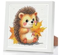 GHHKUD Autumn Diamond Art Kits for Kids with Frame, Fall Hedgehog 5D Diamond Painting Kit for Kids Adults, Crystal Small Diamonds Gem Art Crafts Kits Gift for Girls Boys Children Ages 6-8-12(7x7inch)