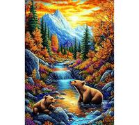 GHHKUD Autumn Landscape Diamond Painting Kits for Adults, Fall 5D Diamond Art Kits for Adults Beginners, Bears DIY Full Drill Diamond Gem Art Stitch Canvas Painting Pictures for Decor, 30 * 40CM