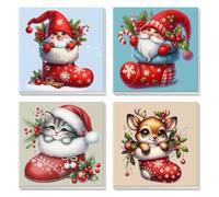 GHHKUD Christmas Paint by Numbers Kits for Adults Beginners Kids, 4 Pack Cartoon Painting by Numbers Canvas Kit for Children, Acrylic Colourful Paint by Numbers with Wooden Framed Canvas, 8x8inch
