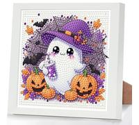 GHHKUD Diamond Art Kits for Kids with Frame, Halloween Ghost 5D Diamond Painting Kit for Kids Adults, Crystal Small Diamonds Gem Art Crafts Kits Gift for Girls Boys Children Ages 6-8-12(7x7inch)