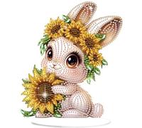 GHHKUD Diamond Painting Desktop Ornaments, Rabbit 5D Diamond Art Painting Kits for Adults, Special Shaped Diamond Gem Art Tabletop Ornaments Double Sided, Animal Arts and Crafts Kit for Home Decor
