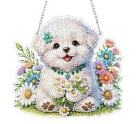 GHHKUD Dogs Flowers Hanging Diamond Art Kits for Adults, Special Shaped Diamond Painting Kits Hanging Pendant, DIY Acrylic 5D Diamonds Gem Art Painting Craft Kit for Wall Decor Gift