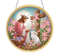 GHHKUD Easter Diamond Art Hanging Kits for Adults, Special Shaped Jesus Diamond Painting Kits Hanging Pendant Ornaments, DIY Acrylic Crystal Gem Art Painting Craft Kit for Wall Easter Decoration
