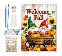 GHHKUD Fall Paint by Number Kits for Adults with Framed Canvas, Gnome Pumpkins Easy Adult Paint by Numbers Canvas Kits for Kids Beginner, Oil Acrylic Arts and Crafts for Home Wall Decor 8x12inch